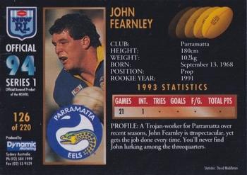 1994 Dynamic Rugby League Series 1 #126 John Fearnley Back
